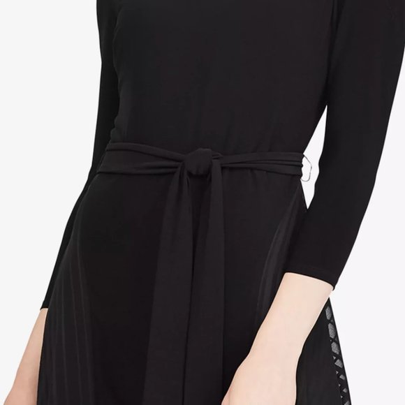 LAUREN RALPH LAUREN Satin-Trim Midi Fit & Flare Dress in Black - Picture 3 of 8